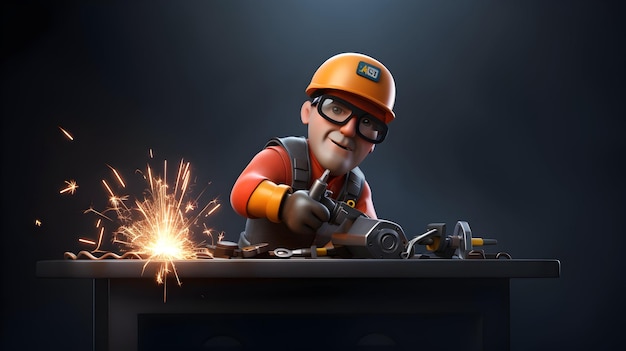 A 3D rendering featuring a focused construction worker character