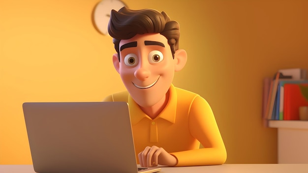 A 3D rendering featuring a young smiling 3D figure