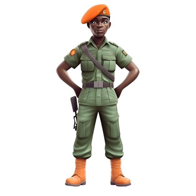 3D-рендеринг афроамериканки-солдата на белом фоне