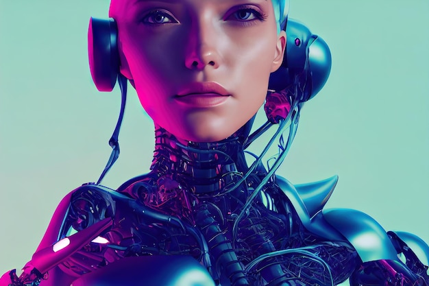 3D rendering of a female android robot  3d rendering. Raster illustration.