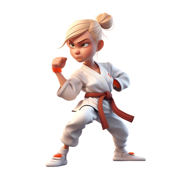 3D rendering of a female karate fighter isolated on white background