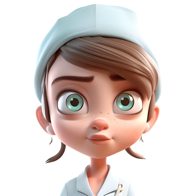 Photo 3d rendering of a female nurse wearing a white coat and cap
