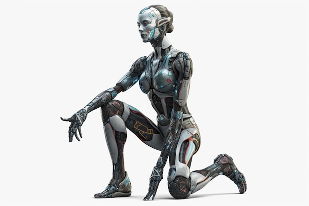 3D rendering of a female robot isolated on white background with clipping path