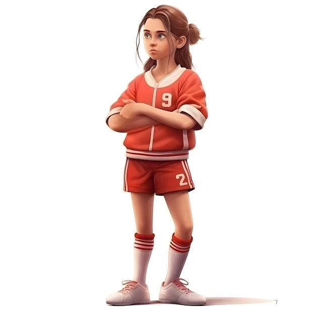 3D rendering of a female soccer player isolated on white background