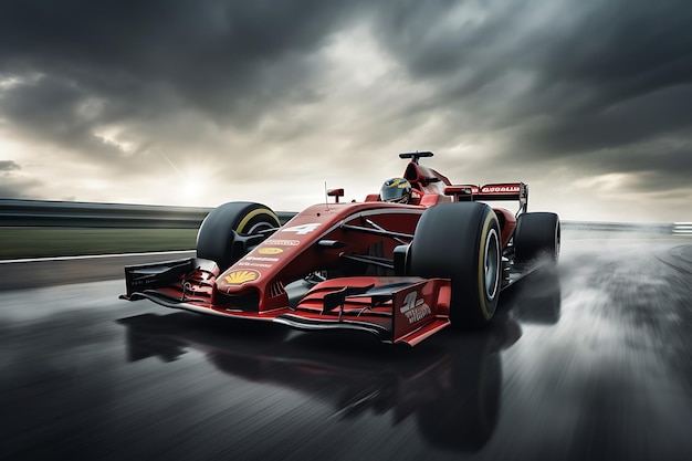 3D-рендеринг гоночной машины Ferrari F1 на трассе