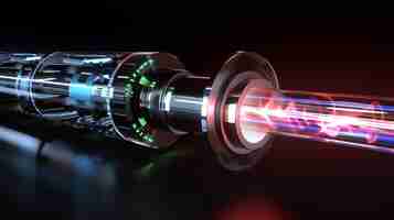 Photo 3d rendering of a fictional laser weapon the weapon is sleek and metallic with a glowing power cell