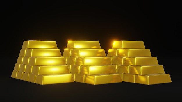 3D rendering fine Gold bar on black background