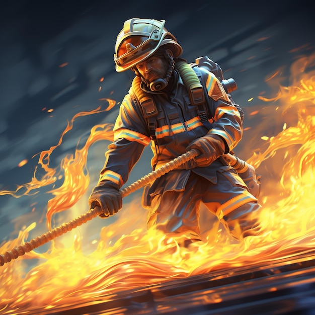 Photo 3d rendering of firefighter in action