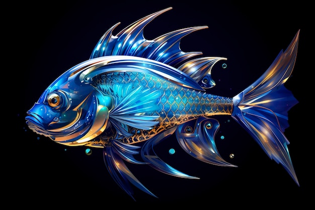 검정색 배경에 3d 렌더링 물고기 Generative AI