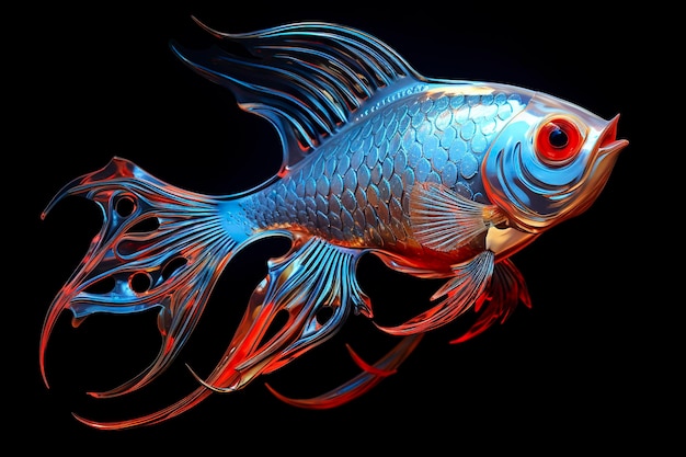 黒い背景に魚を描く 3D レンダリング