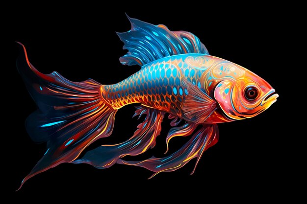 3d rendering fish on black background Generative AI