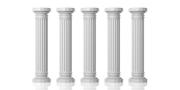 Foto rendering 3d di cinque colonne di marmo bianco