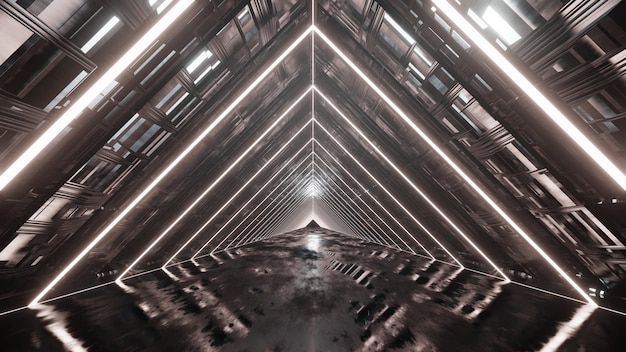 3D Rendering Flight in abstract scifi tunnel Futuristic motion graphics high tech background