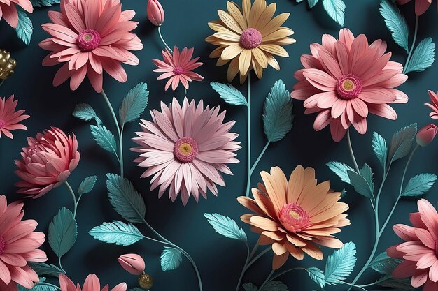 Photo 3d rendering of flowers