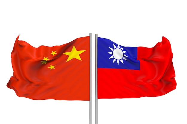 3d rendering. flowing China and Taiwan national flags