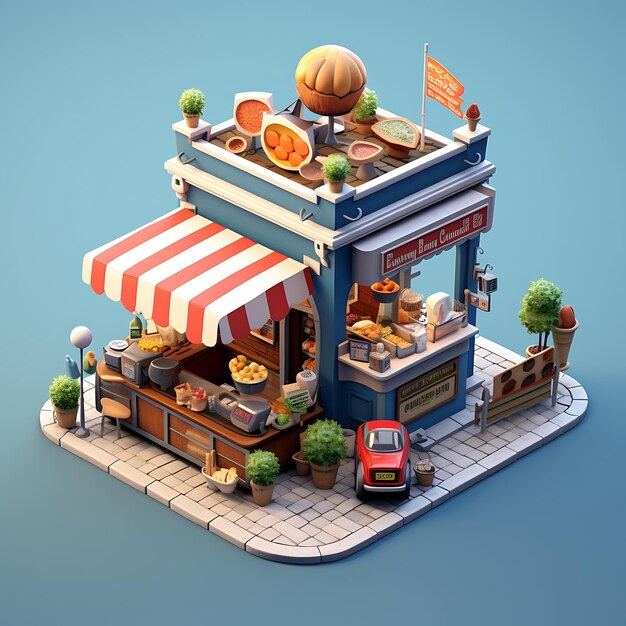 Premium Photo | 3d rendering of Food Cart city isometric miniature