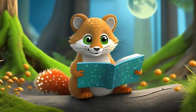 3d rendering of forest animal reading book