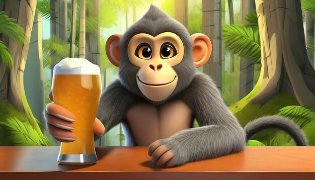 Photo 3d rendering of forest monkey hand in beer