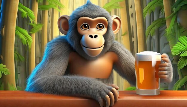 3d rendering of forest monkey hand in beer