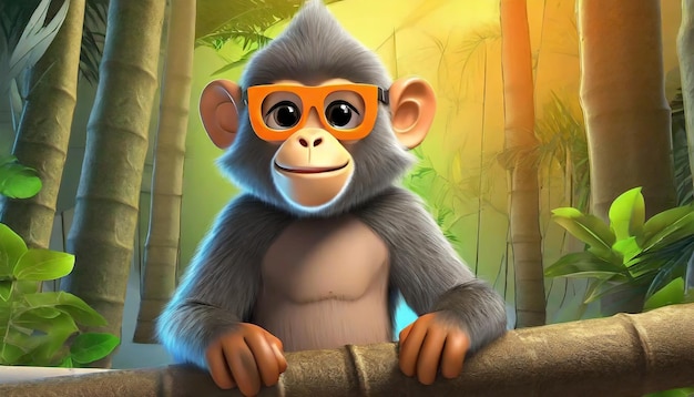 3d rendering of forest in stand monkey and wear sunglass