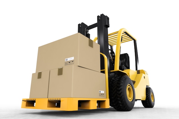 3d rendering forklift truck with cardboard boxes