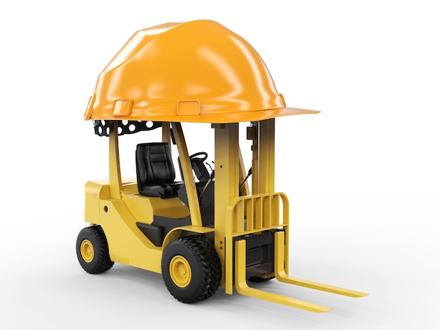 3d rendering forklift truck with yellow helmet on white background