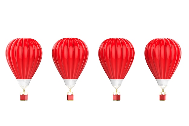 3d rendering four red hot air balloons isolated on white