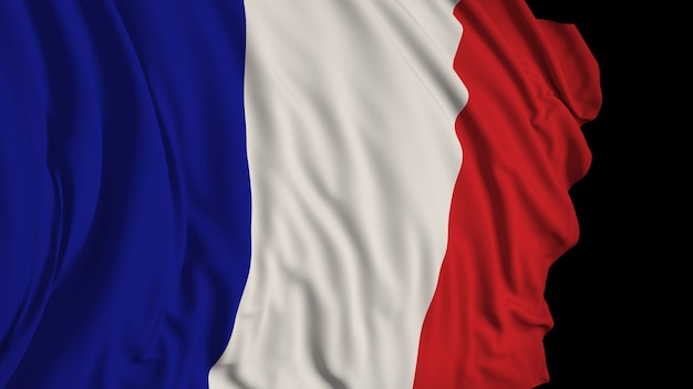 프랑스 국기의 3D 렌더링 깃발이 바람에 부드럽게 발달합니다