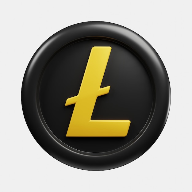 3D рендеринг криптовалюты Litecoin или LTC нестандартного цвета монеты с видом спереди в мультяшном стиле