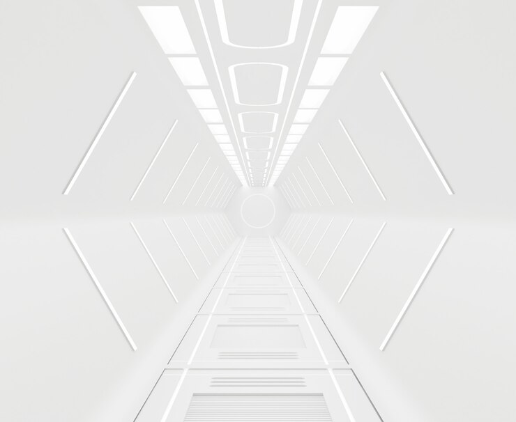 Photo 3d rendering furnished ,spaceship white interior background