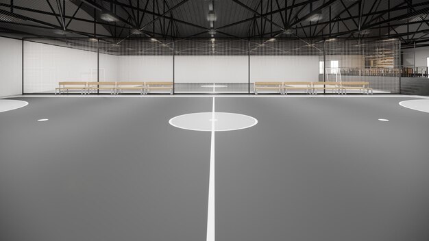 3D レンダリング フットサルコート スポーツ施設