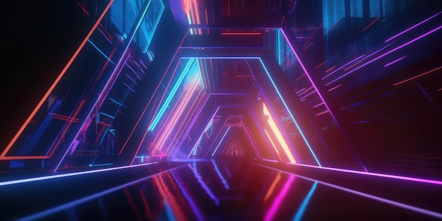 3D rendering of a futuristic background with geometric shapes and colorful neon lights Generative AI AIG21