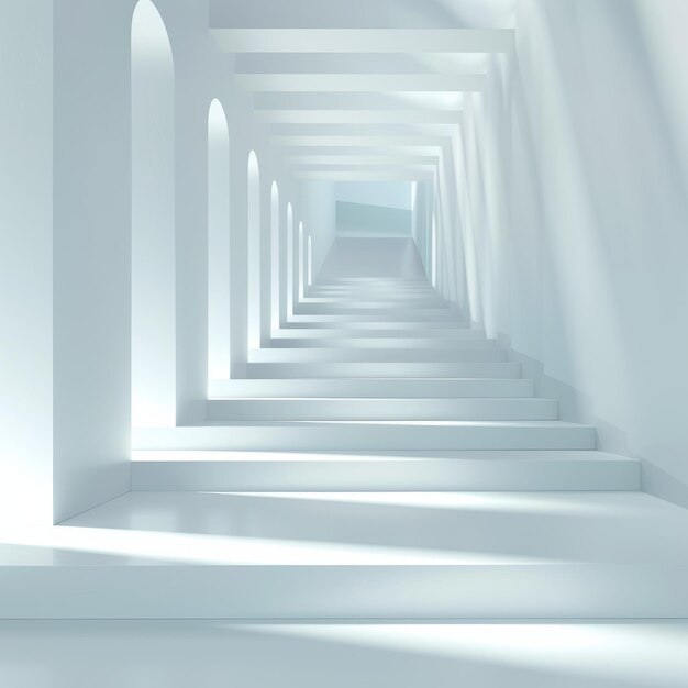 Photo 3d rendering of a futuristic hallway with stairs