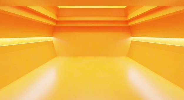 3d rendering of futuristic orange empty space room . High angle view .