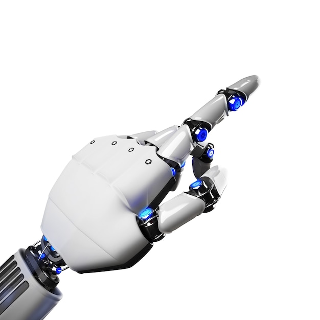 Photo 3d rendering of futuristic robot hand indicating