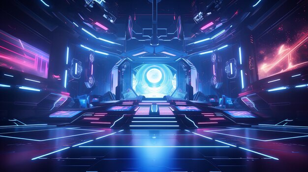 3d rendering of a futuristic scifi lightsout blue and purple background generative ai