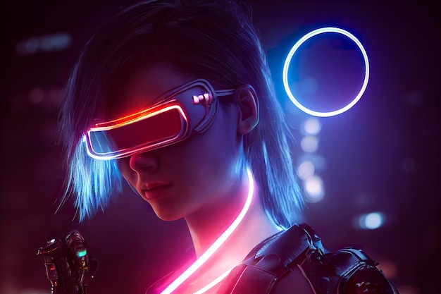 3D-rendering futuristisch meisje cyberpunk