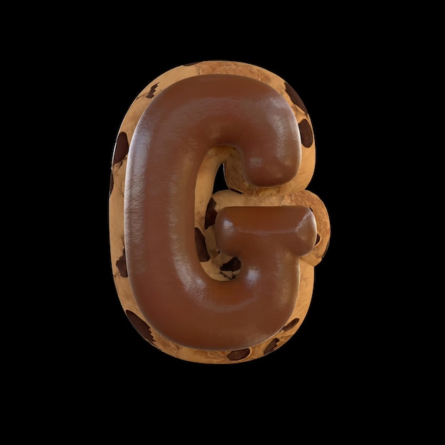 3d rendering of the G letter recreating a cookie with chocolate on top