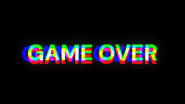 3D rendering game over text with screen effects of technological glitches