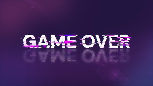 3D rendering game over text with screen effects of technological glitches