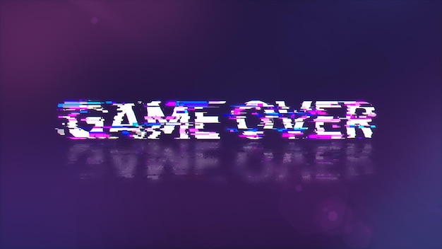 3D rendering game over text with screen effects of technological glitches