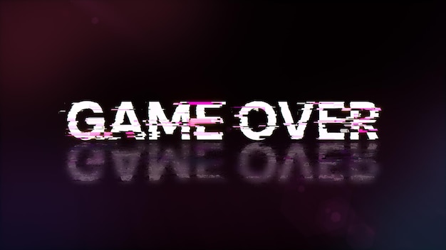 3D rendering game over text with screen effects of technological glitches