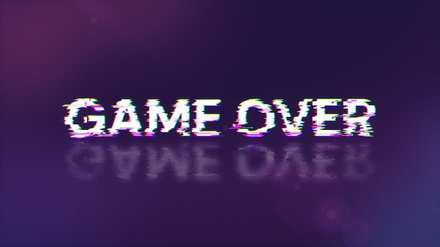 3D rendering game over text with screen effects of technological glitches