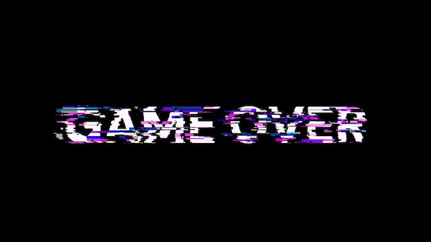 3D rendering game over text with screen effects of technological glitches