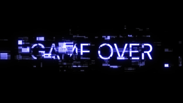 3d rendering game over text with screen effects of technological glitches