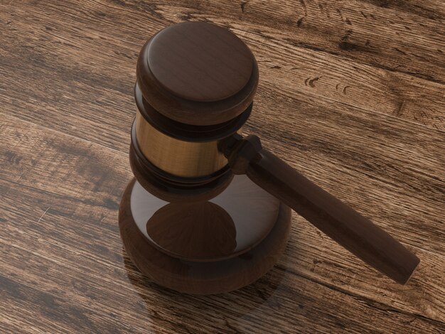 3d rendering gavel judge on wooden background