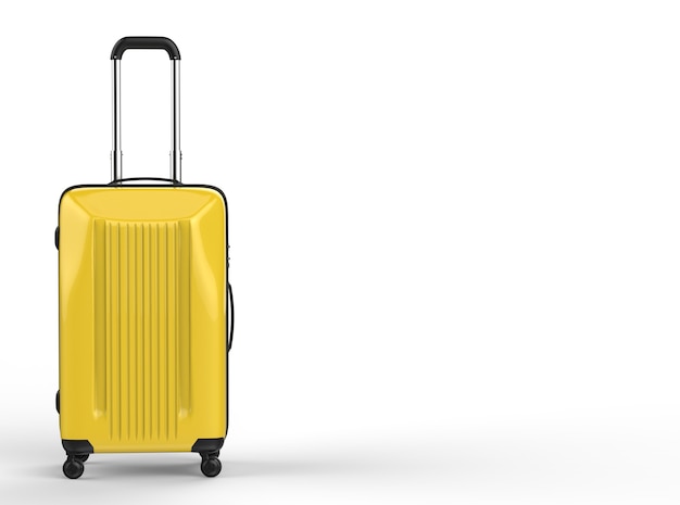 3D-rendering gele harde koffer bagage op witte achtergrond