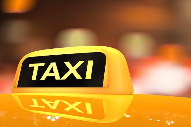 Foto 3d-rendering gele taxi teken op taxi cap