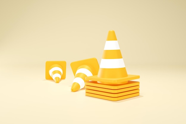 3D-rendering gele verkeerskegel bouw geïsoleerd niet-geformatteerd nummer drie