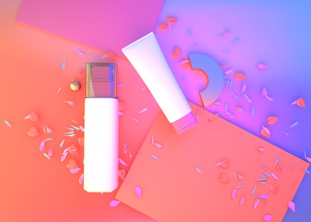 3d rendering of geometric abstract background with cosmetic cream for mock up display